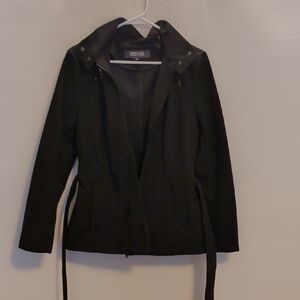 Kenneth Cole Black Trench Rain Jacket with Belted Waist